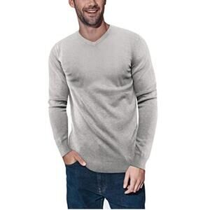 XRAY Slim Fit Pullover Sweater Long Sleeve V-Neck Ribbed Hem Cuff Gray  Medium